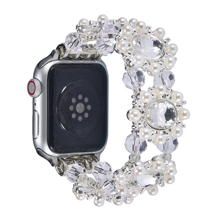 PRAGUS For Apple Watch 10 46mm / Ultra 2 / Ultra 49mm / 9 8 7 45mm / SE (2023) SE (2022) SE 6 5 4 44mm / 3 2 1 42mm Pearl Bracelet Watch Band - Rose Gold - Silver
