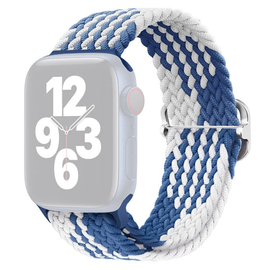 PRAGUS For Apple Watch 10 46mm / Ultra 2 / Ultra 49mm / 9 8 7 45mm / SE (2023) SE (2022) SE 6 5 4 44mm / 3 2 1 42mm Strap Nylon Braided Watch Band - Z-Shape Blue+White