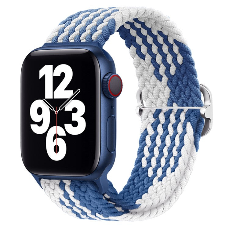PRAGUS For Apple Watch 10 46mm / Ultra 2 / Ultra 49mm / 9 8 7 45mm / SE (2023) SE (2022) SE 6 5 4 44mm / 3 2 1 42mm Strap Nylon Braided Watch Band - Z-Shape Blue+White
