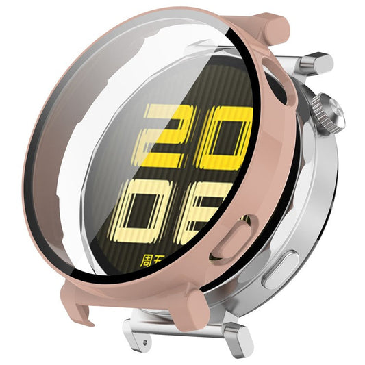 PRAGUS For Huawei Watch GT 5 Pro 42mm PC Cover Watch Frame Case with Tempered Glass Screen Film - Pink