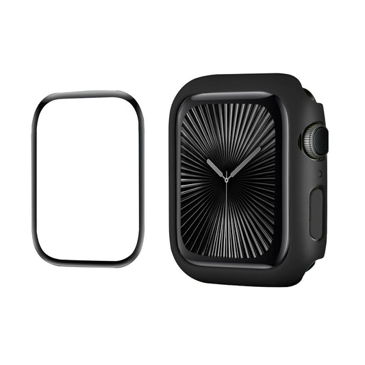 ENKAY For Apple Watch Series 10 46mm ENKAY HAT PRINCE Solid Color PC Watch Case Shockproof Cover with Full Coverage PMMA Soft Film - Black