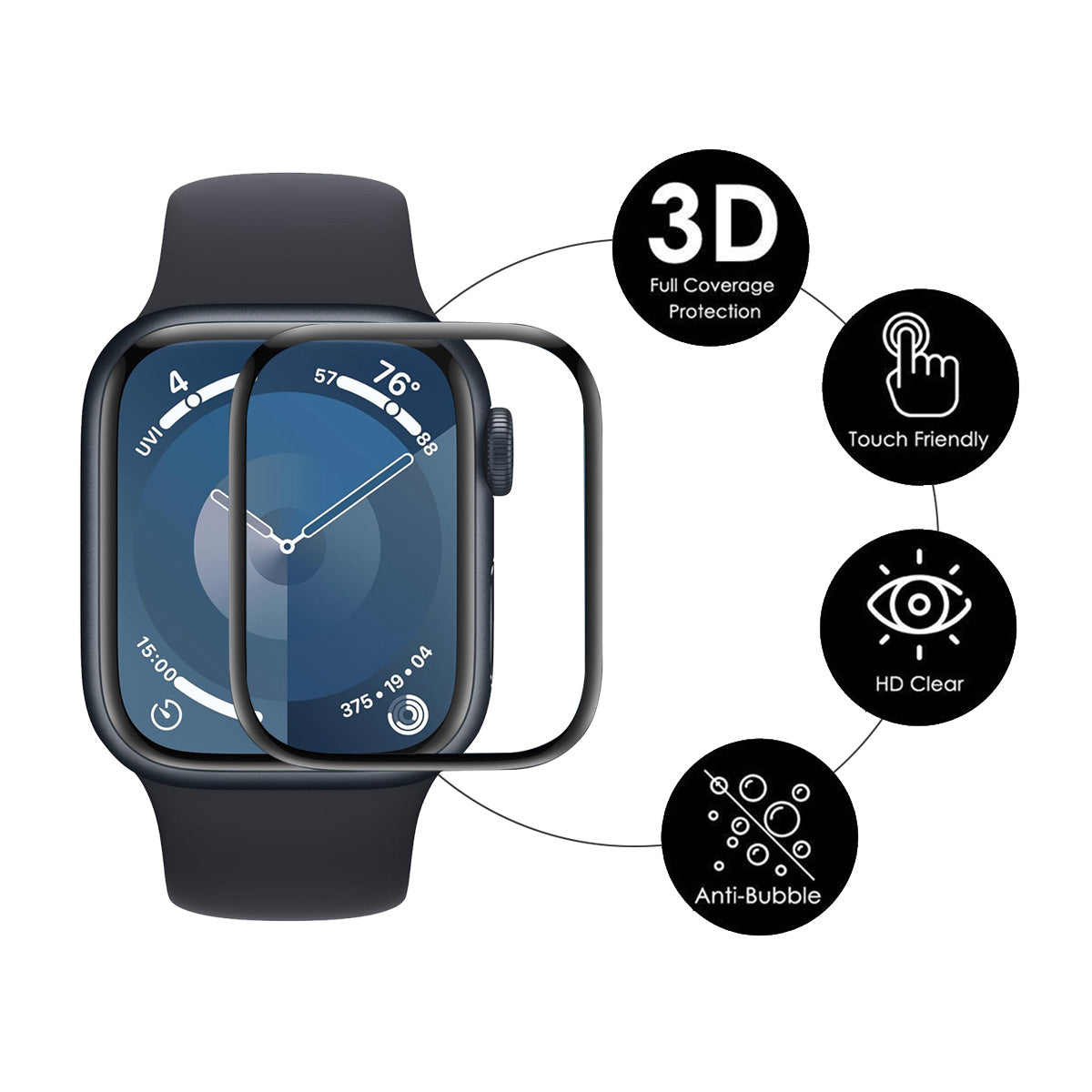 ENKAY For Apple Watch Series 10 46mm ENKAY HAT PRINCE Solid Color PC Watch Case Shockproof Cover with Full Coverage PMMA Soft Film - Black