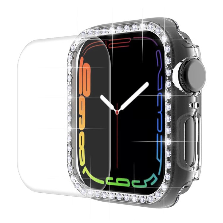 ENKAY HAT PRINCE for Apple Watch Series 9 / 8 / 7 41mm Rhinestone Decor Electroplating Hard PC Watch Case Cover with Full Coverage Curved PET Screen Protector - Transparent