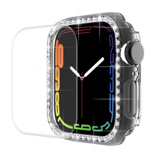 ENKAY HAT PRINCE for Apple Watch Series 9 / 8 / 7 41mm Rhinestone Decor Electroplating Hard PC Watch Case Cover with Full Coverage Curved PET Screen Protector - Transparent