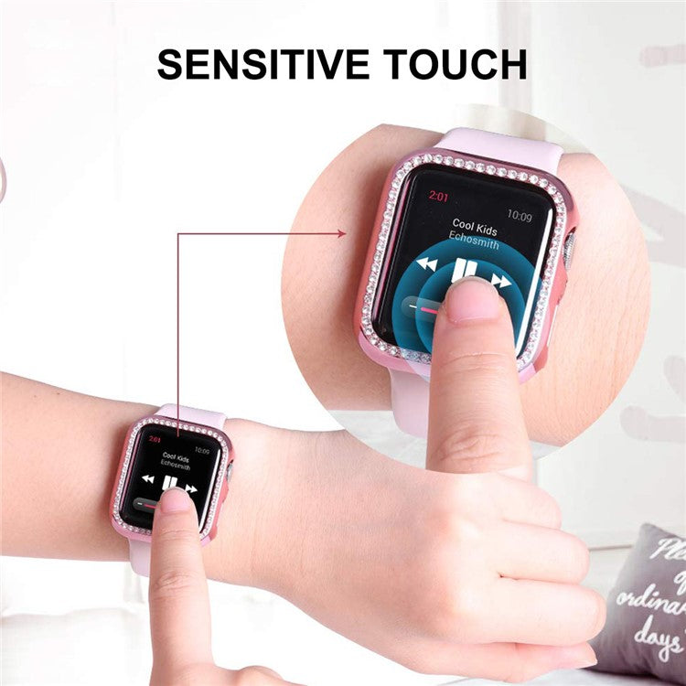 ENKAY HAT PRINCE for Apple Watch Series 9 / 8 / 7 41mm Rhinestone Decor Electroplating Hard PC Watch Case Cover with Full Coverage Curved PET Screen Protector - Transparent