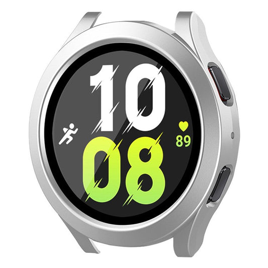 ENKAY HAT PRINCE For Samsung Galaxy Watch 4 / 5 44mm Anti-Moisture Waterproof Cover with Tempered Glass Screen Protector Hard PC All-Around Protective Case - Bright Silver