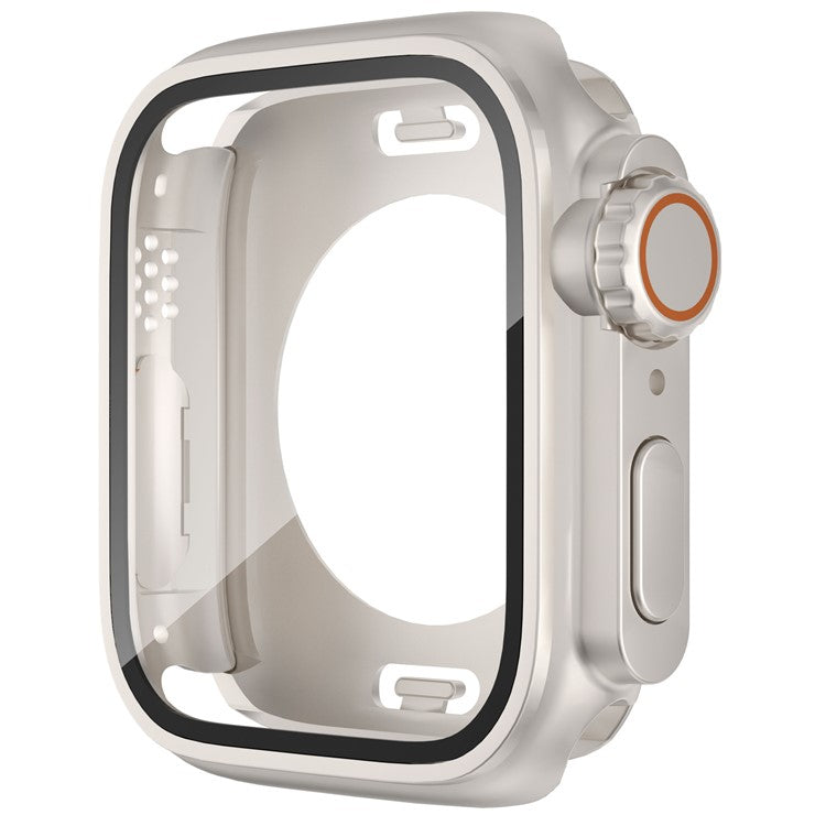 PRAGUS For Waterproof Full Coverage Cover for Apple Watch Series 9 / 8 / 7 45mm , Hard PC Watch Case with Tempered Glass Screen Protector - Starlight Silver