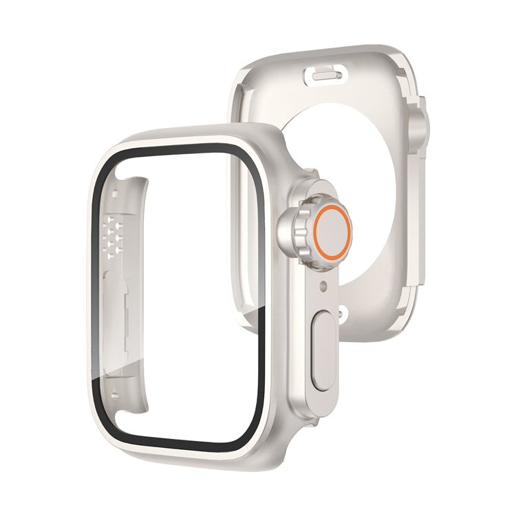 PRAGUS For Waterproof Full Coverage Cover for Apple Watch Series 9 / 8 / 7 45mm , Hard PC Watch Case with Tempered Glass Screen Protector - Starlight Silver