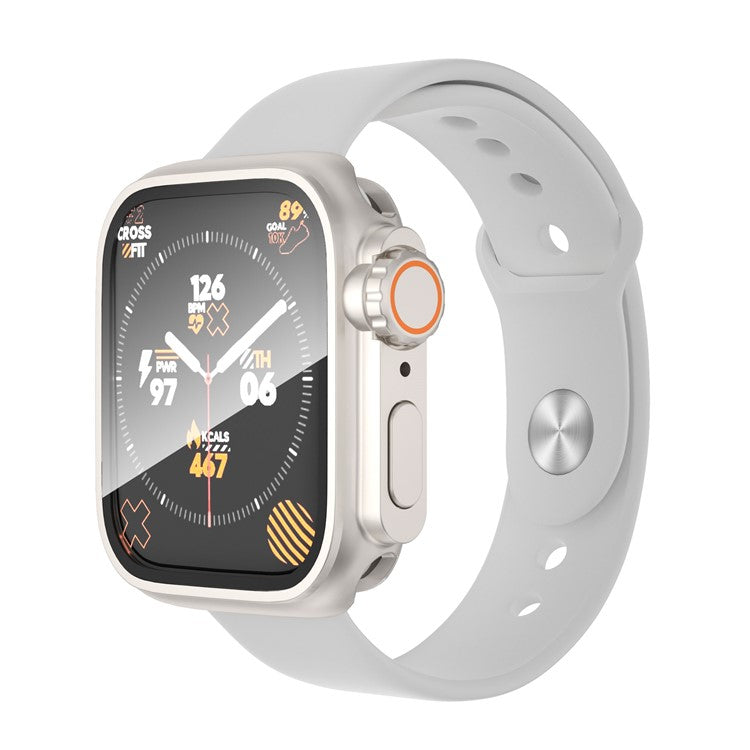 PRAGUS For Waterproof Full Coverage Cover for Apple Watch Series 9 / 8 / 7 45mm , Hard PC Watch Case with Tempered Glass Screen Protector - Starlight Silver