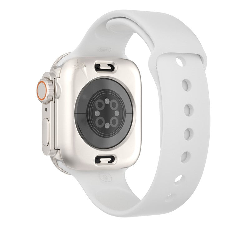 PRAGUS For Waterproof Full Coverage Cover for Apple Watch Series 9 / 8 / 7 45mm , Hard PC Watch Case with Tempered Glass Screen Protector - Starlight Silver