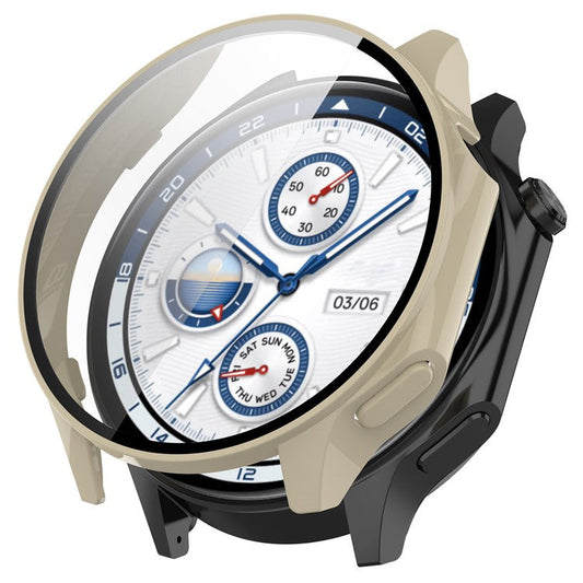 PRAGUS For Oppo Watch X / OnePlus Watch 2 46mm Drop Protection PC Watch Frame Cover with Tempered Glass Screen Film - Beige
