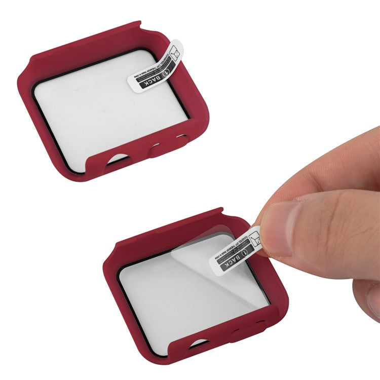 PRAGUS For Apple Watch Series 8 45mm / 7 45mm Soft Silicone Replacement Strap + Hard PC Watch Case with Tempered Glass Screen Protector - Wine Red