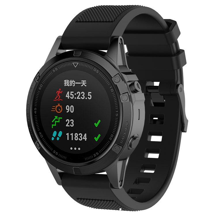 PRAGUS For 22mm Silicone Watch Band for Garmin Fenix 5 / Forerunner 935 945 / Quatix 5 / Quatix 5 Sapphire / Approach S60 Twill Texture Wrist Strap - Black