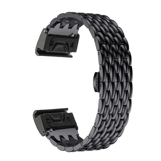 PRAGUS For Stainless Steel Bracelet Dragon Vein Woven Watch Band with Buckle for Garmin Fenix 5X 26mm - Black