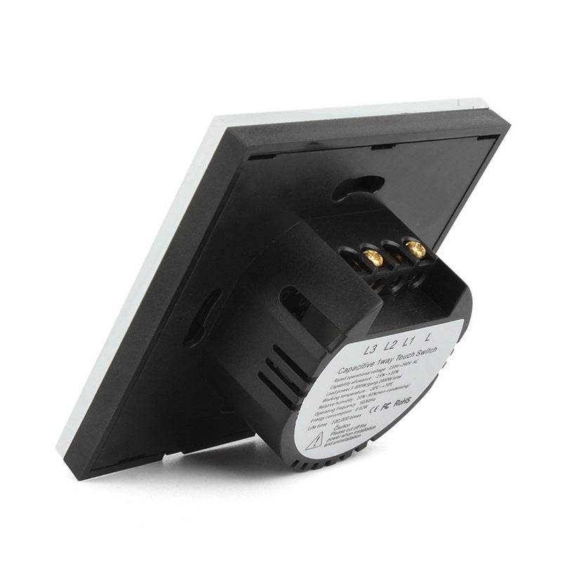 86mm 1 Gang Tempered Glass Panel Wall Switch Smart Home Light Touch Switch with RF433 Remote Controller, AC 110V-240V(Black)