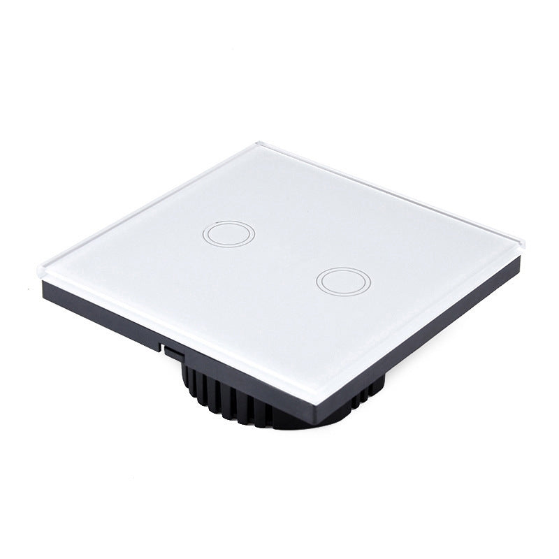 86mm 2 Gang Tempered Glass Panel Wall Switch Smart Home Light Touch Switch with RF433 Remote Controller, AC 110V-240V(White)