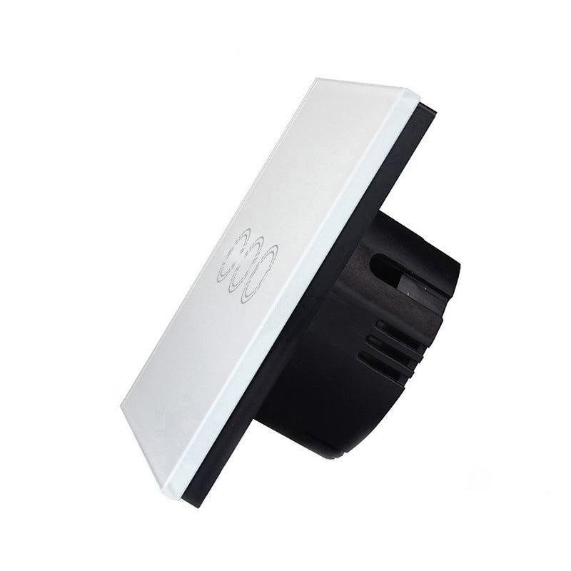 86mm 3 Gang Tempered Glass Panel Wall Switch Smart Home Light Touch Switch with RF433 Remote Controller, AC 110V-240V(Black)