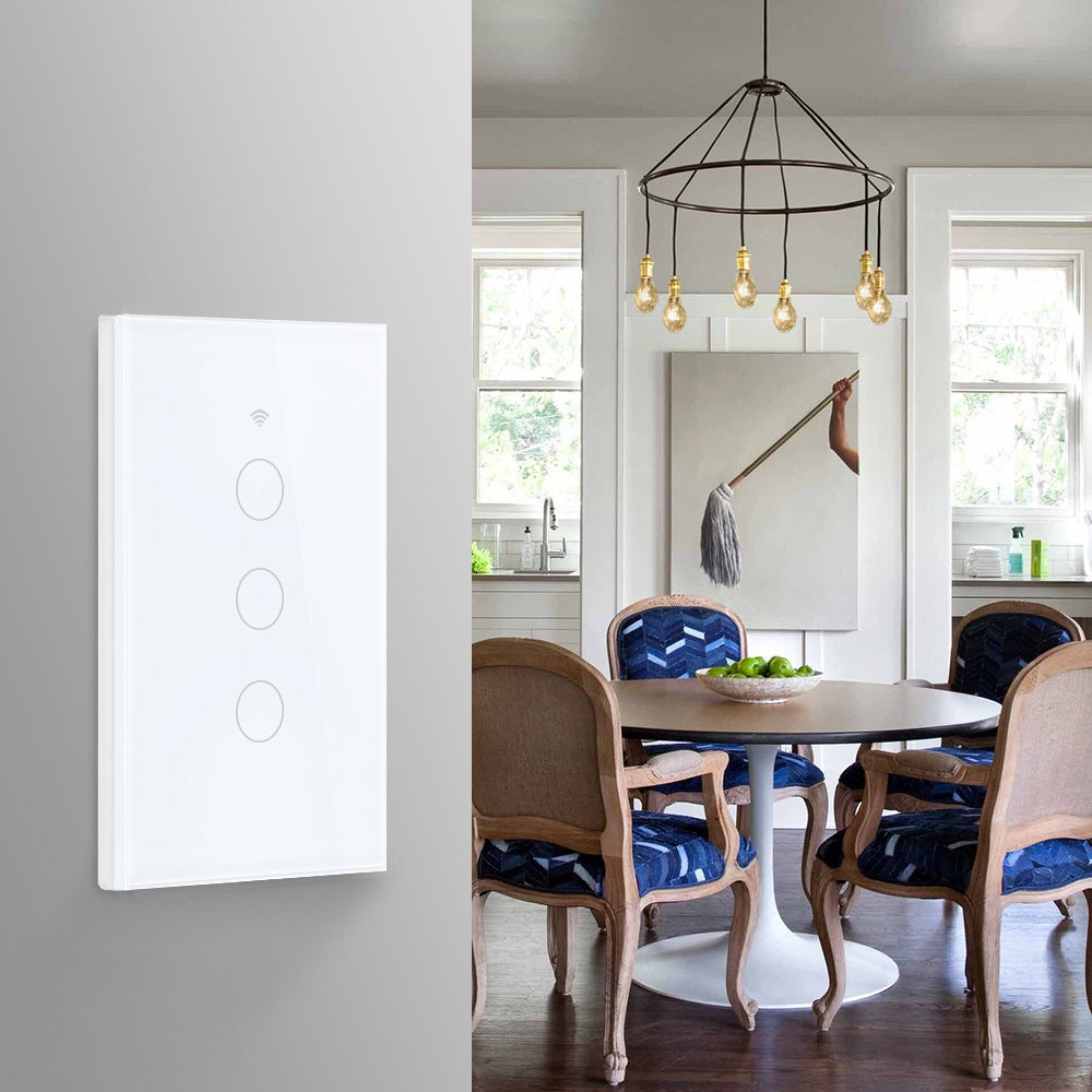 TC120 Wifi Smart Light Switch Glass Screen Touch Panel Voice Control Wireless Wall Switch Work with Alexa Echo / Google Home (Black)