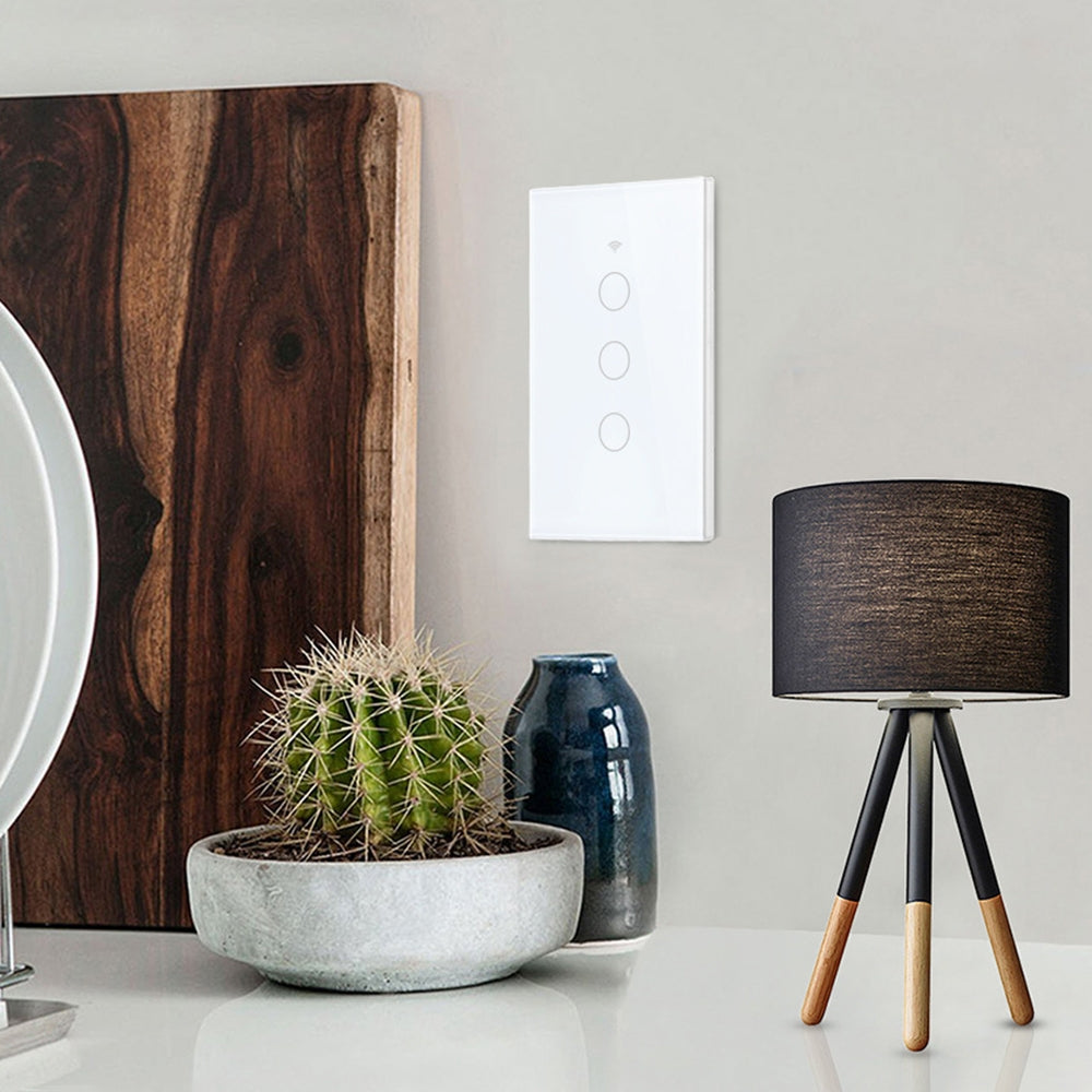 TC120 Wifi Smart Light Switch Glass Screen Touch Panel Voice Control Wireless Wall Switch Work with Alexa Echo / Google Home (Black)