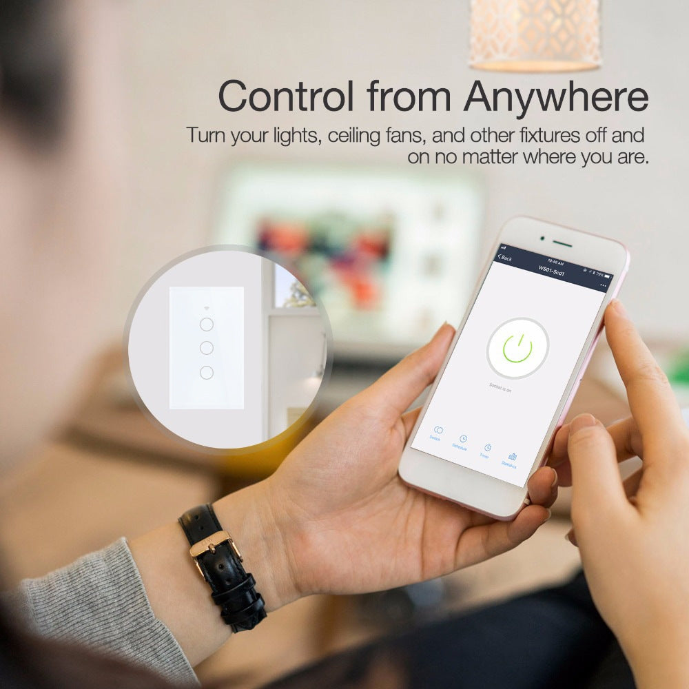 TC120 Wifi Smart Light Switch Glass Screen Touch Panel Voice Control Wireless Wall Switch Work with Alexa Echo / Google Home (White)