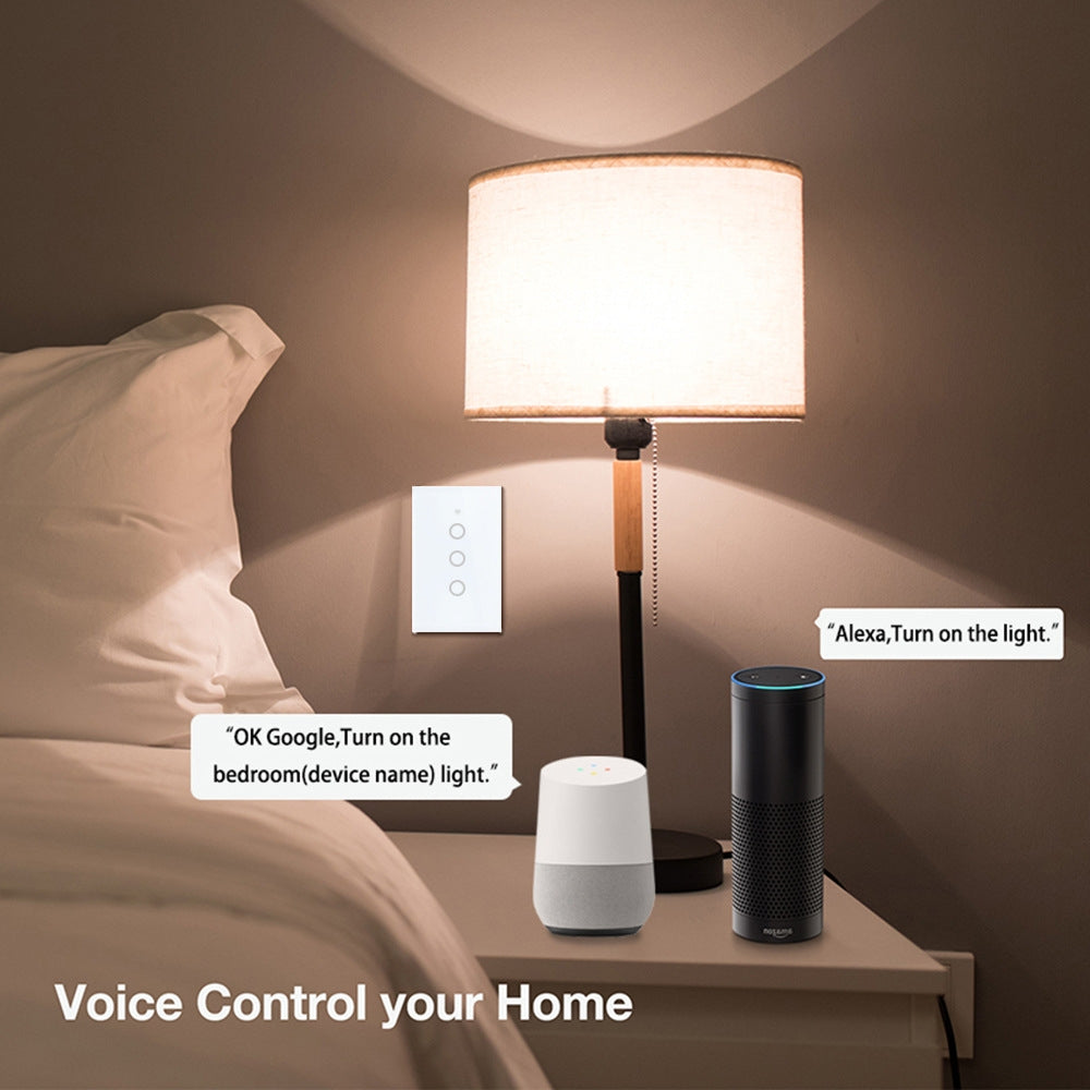 TC120 Wifi Smart Light Switch Glass Screen Touch Panel Voice Control Wireless Wall Switch Work with Alexa Echo / Google Home (White)