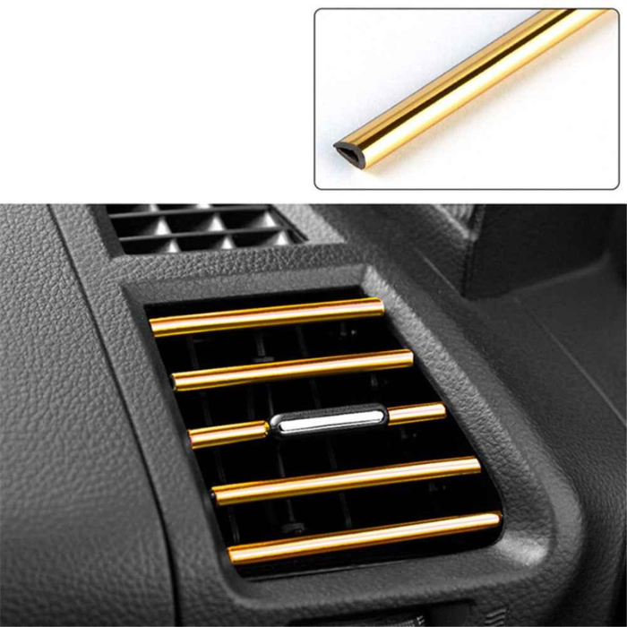 10Pcs Gold Electroplated Flexible PVC Car Air Vent Trim Strips – Interior Accent Accessories