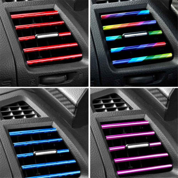 10Pcs Gold Electroplated Flexible PVC Car Air Vent Trim Strips – Interior Accent Accessories
