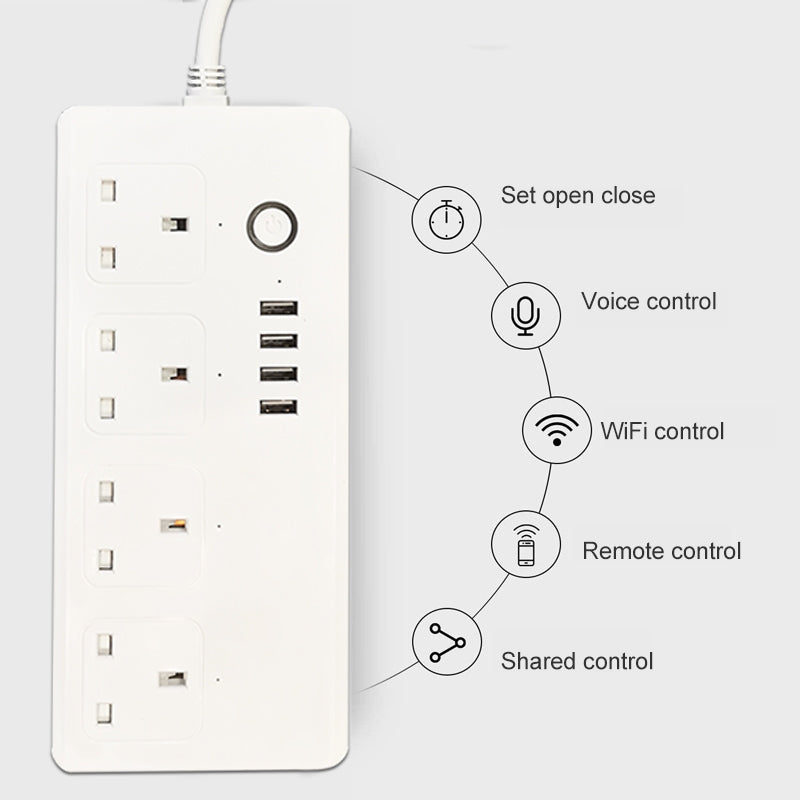 WIFI  13A SM-SO301-K 4 Holes + 4 USB Multi-purpose Smart Power Strip, UK Plug