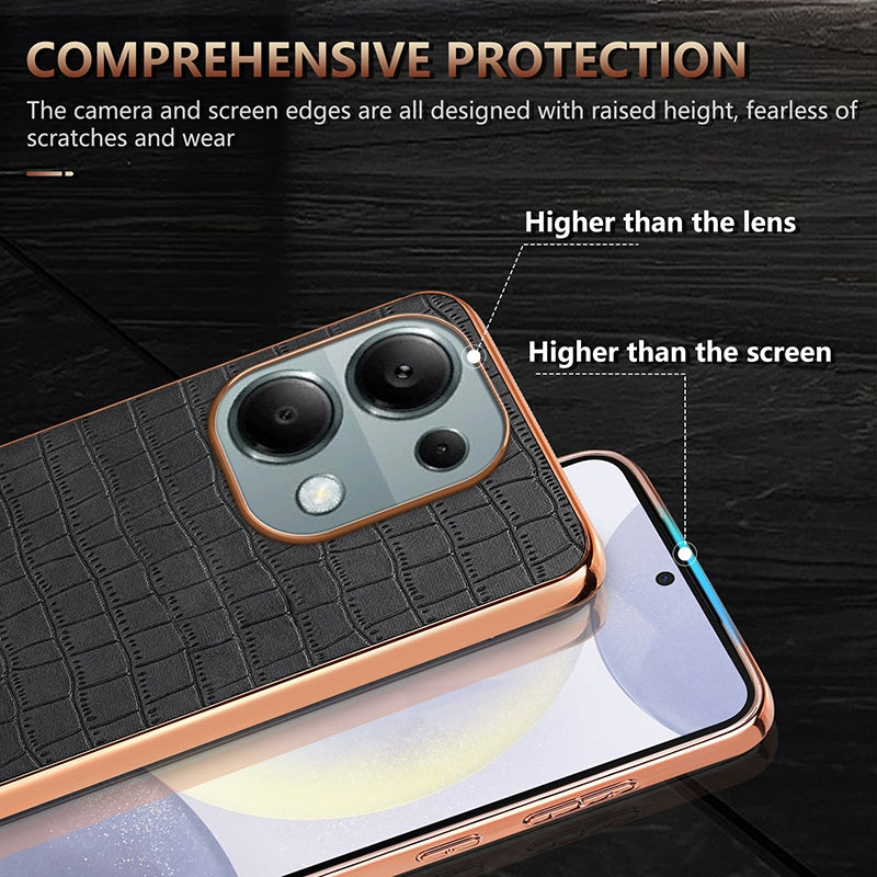 AZNS For Xiaomi Poco M6 Pro AZNS Electroplated Frame Crocodile Texture Full Coverage Phone Case(Blue)