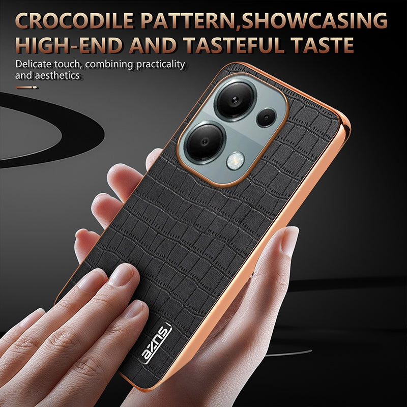AZNS For Xiaomi Poco M6 Pro AZNS Electroplated Frame Crocodile Texture Full Coverage Phone Case(Blue)