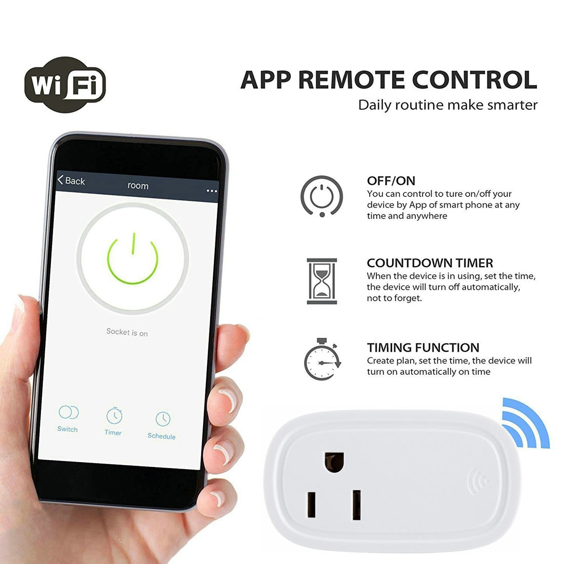 JH-G09U 15A 2.4GHz WiFi Control Hubless Smart Home Power Socket Works with Alexa  & Google Home, AC 100-240V, US Plug (White)