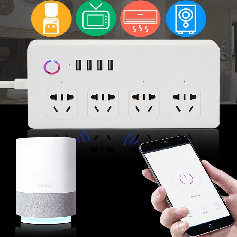 Home Office Wifi Mobile Phone Remote Control Timer Switch Voice Control Power Strip, Line length: 1.5m(US Plug)