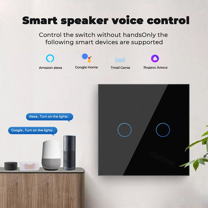 Tuya ZigBee Zero Firewire Touch Wall Remote Control Switch Light Control Voice Switch EU Plug, Style: 1 Gang (Black)
