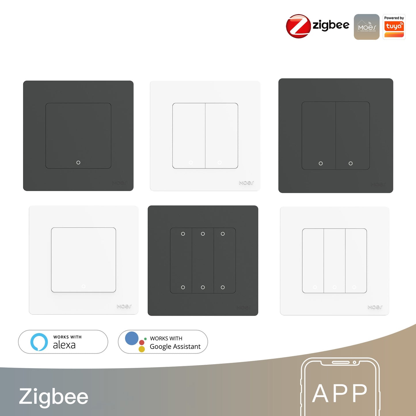 Tuya ZigBee Smart Single-fire Zero-fire Sharing Timing Voice Wall Switch EU Plug, Style: 2 Ways (White)