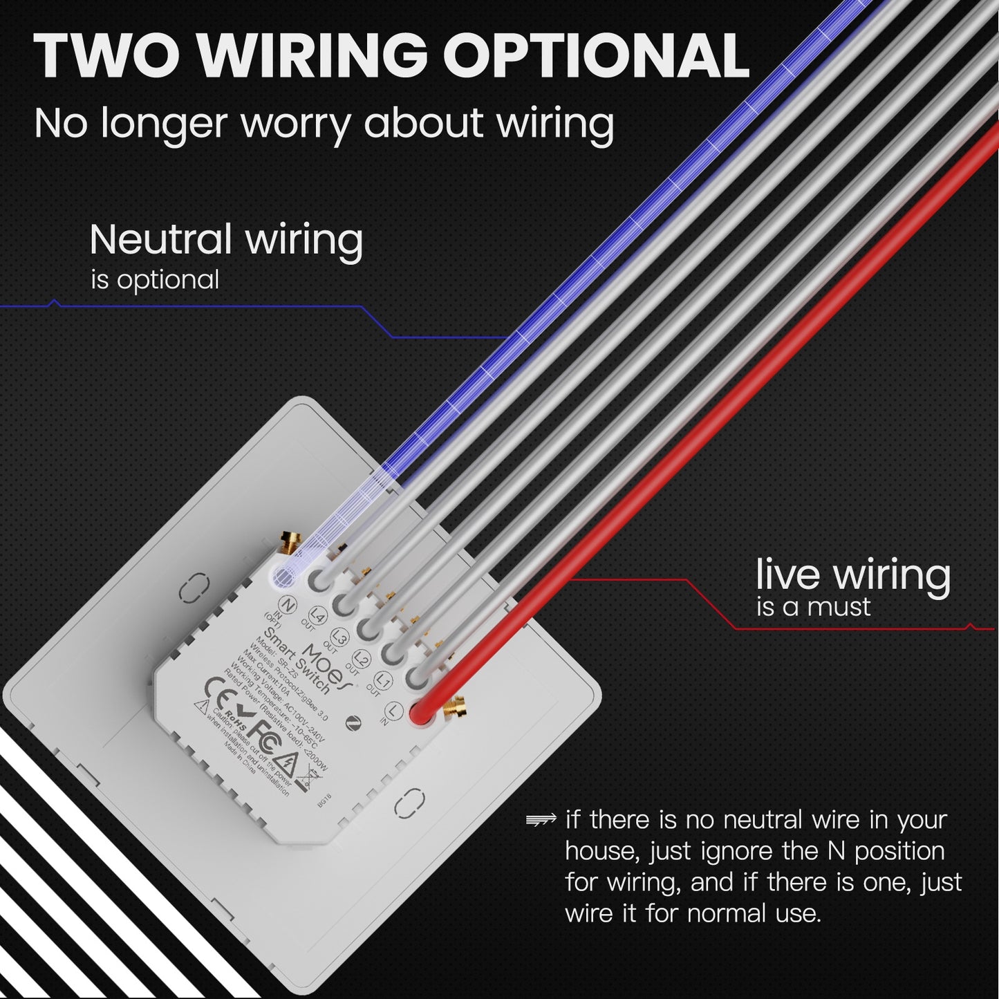 Tuya ZigBee Smart Single-fire Zero-fire Sharing Timing Voice Wall Switch EU Plug, Style: 3  Ways (White)