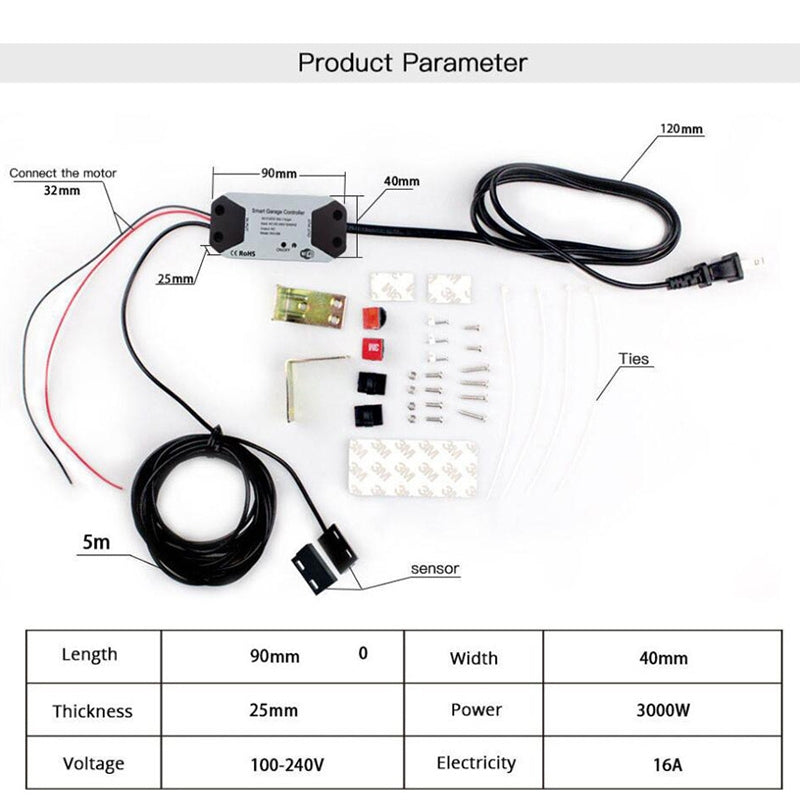 Tuya APP Remote Control WIFI Smart Garage Door Controller, Specification: US Plug