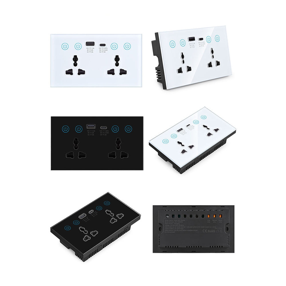 Graffiti Smart Socket With Switch USB+Type-C Dual Port Remote Control Socket, UK Plug, Style: ZigBee White