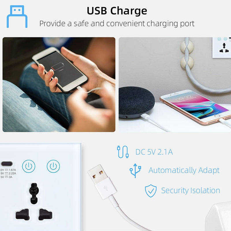 Graffiti Smart Socket With Switch USB+Type-C Dual Port Remote Control Socket, UK Plug, Style: ZigBee White