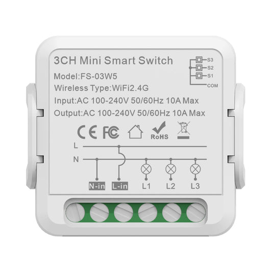 FS-03W5 3CH WiFi+Bluetooth 10A Smart Switch Voice Timer Switch For Amazon Alexa / Google Assistant