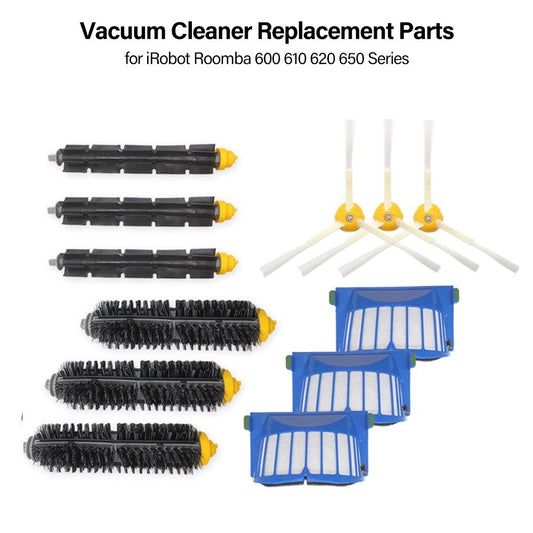 Vacuum Cleaner Replacement Part 3 Filter 3 Side Brush 3 Bristle Brush Accessory for iRobot Roomba 600 610 620 650 Series