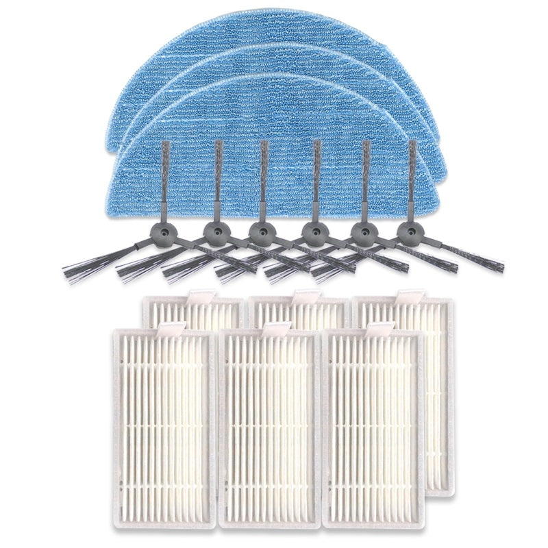 XI242 3 Pairs K614 Side Brushes + 6 PCS I208 Filters+ 3 PCS I201 Rags Set for ILIFE V5S Pro / V50 / V5S