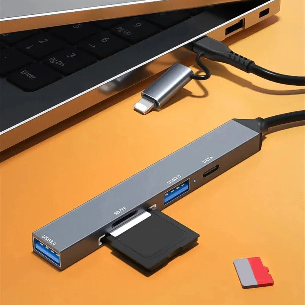 ADS-805-Type-C+Lightning-Hub-Expansion-Converter-to-USB-C-Data+USB-2.0+USB-3.0+2-Card-Reader-Slots