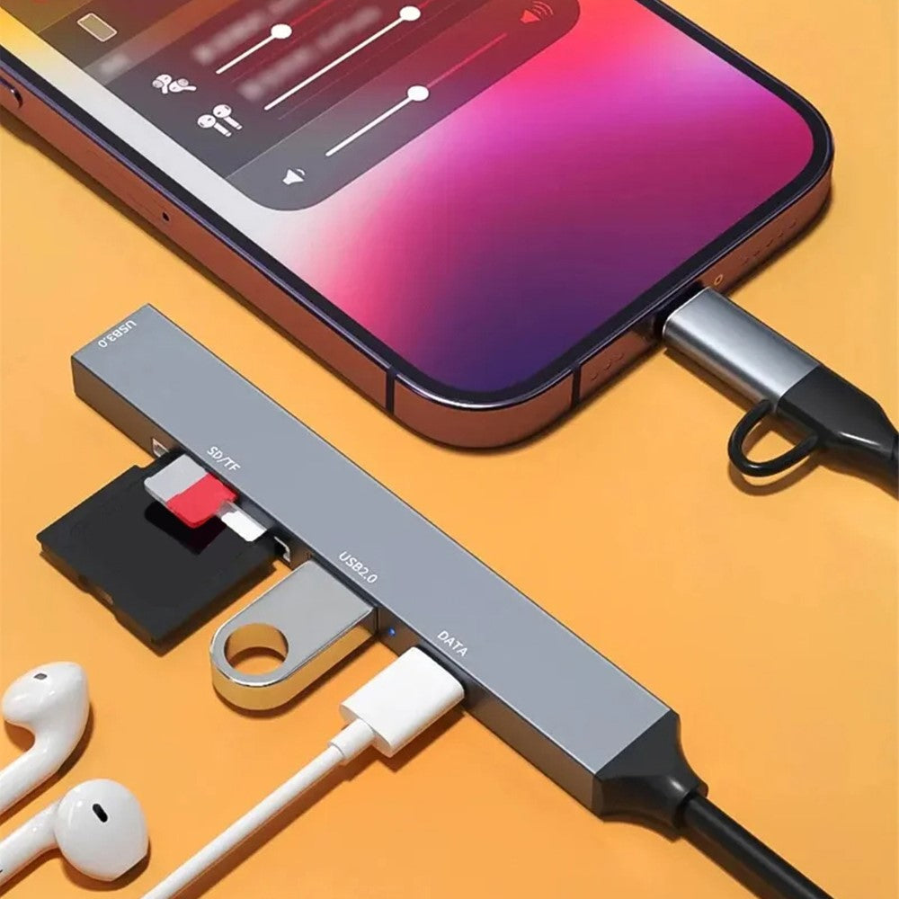 ADS-805-Type-C+Lightning-Hub-Expansion-Converter-to-USB-C-Data+USB-2.0+USB-3.0+2-Card-Reader-Slots