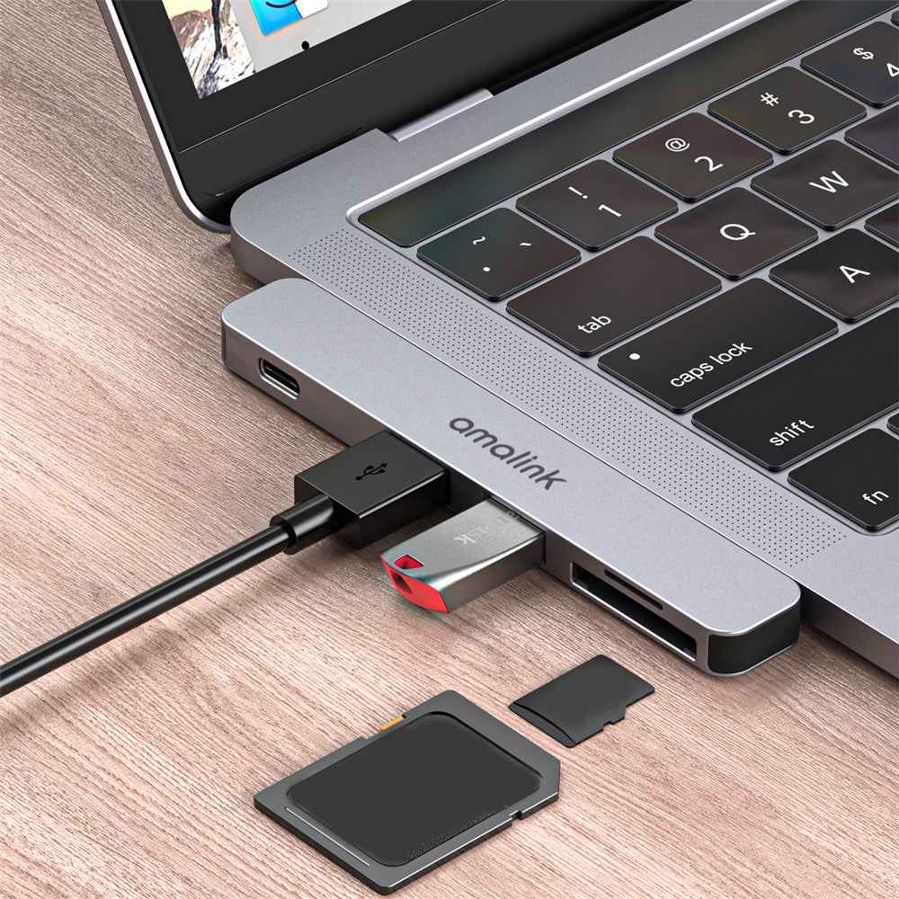AL-9177D Multi-port Hub Dual Type C to Thunderbolt 3 USB 2.0 3.0 Converter TF Card Reader Adapter
