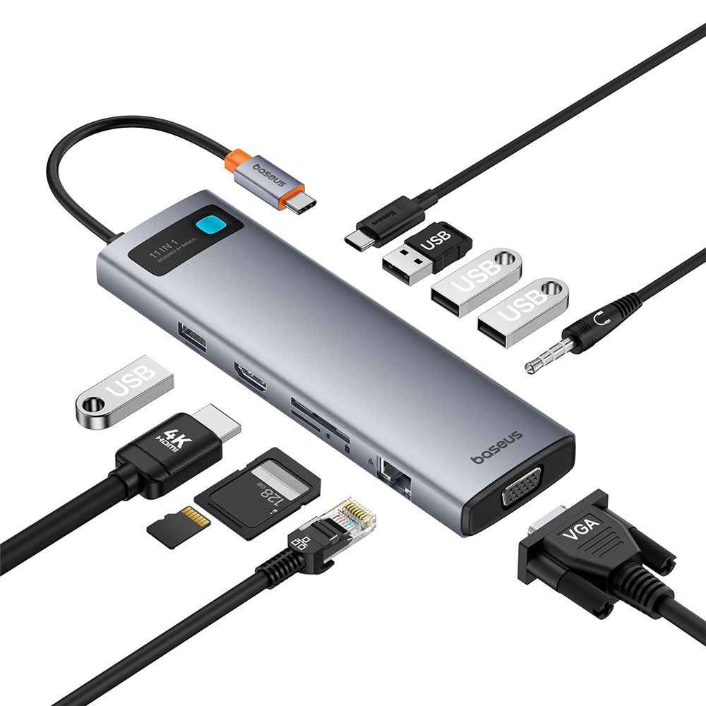 Metal Gleam Series 11-Port HUB Adapter Multi-Port Type-C Docking Station USB-C to HD / VGA / USB / PD / RJ45 / SD / TF / 3.5mm