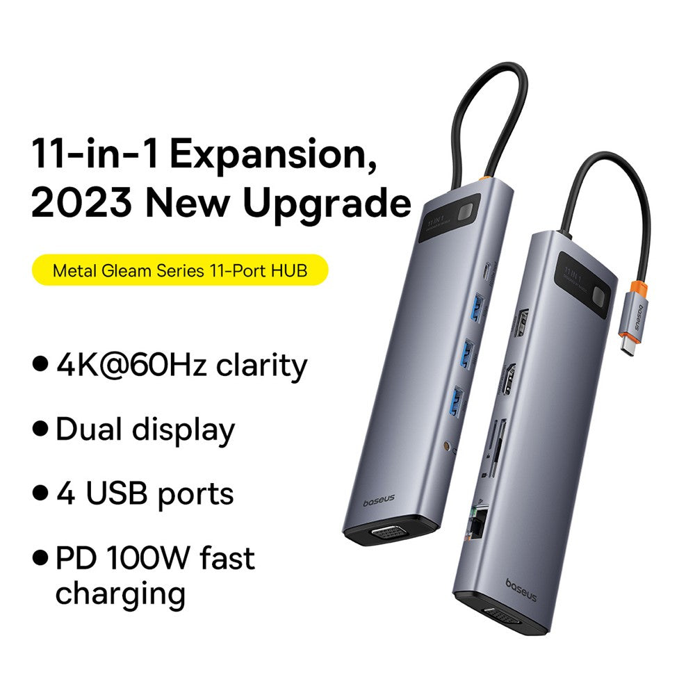 Metal-Gleam-Series-11-Port-HUB-Adapter-Multi-Port-Type-C-Docking-Station-USB-C-to-HD-/-VGA-/-USB-/-PD-/-RJ45-/-SD-/-TF-/-3.5mm