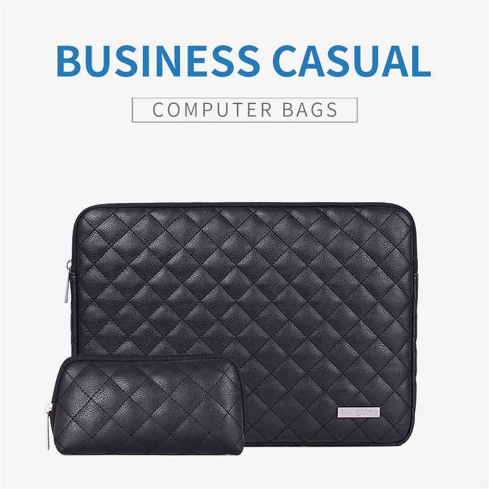 L19-453 PU Leather Laptop Sleeve Rhombus Grid Notebook Case Carrying Bag with Small Bag - Red/for 11-inch Laptop