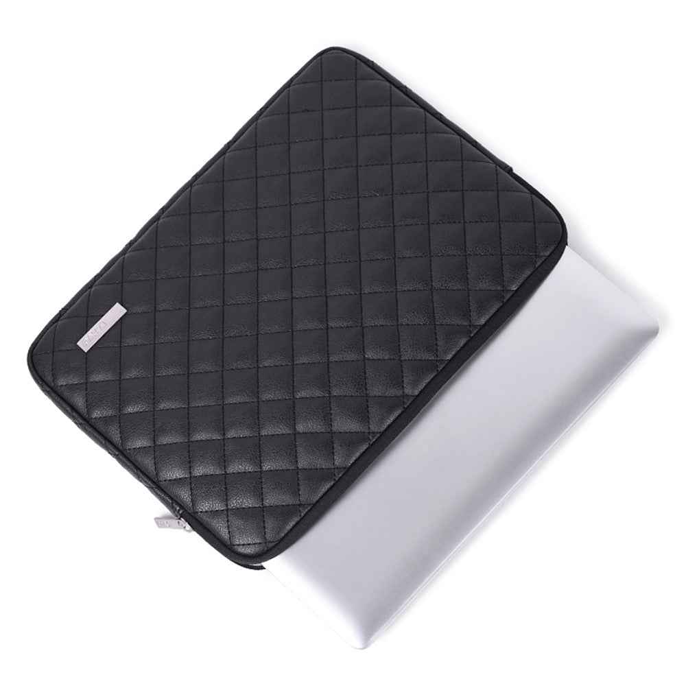 L19-453 PU Leather Laptop Sleeve Rhombus Grid Notebook Case Carrying Bag with Small Bag - Red/for 11-inch Laptop