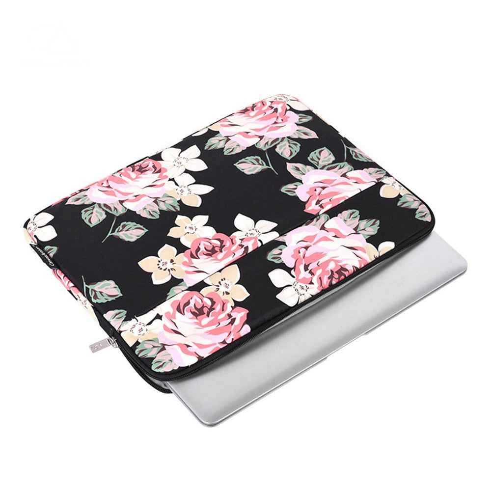 H40-11 Protective Carrying Case Portable Sleeve Bag for 13-inch Laptops Rose Pattern Printed Storage Bag with Outer Pouch - Black