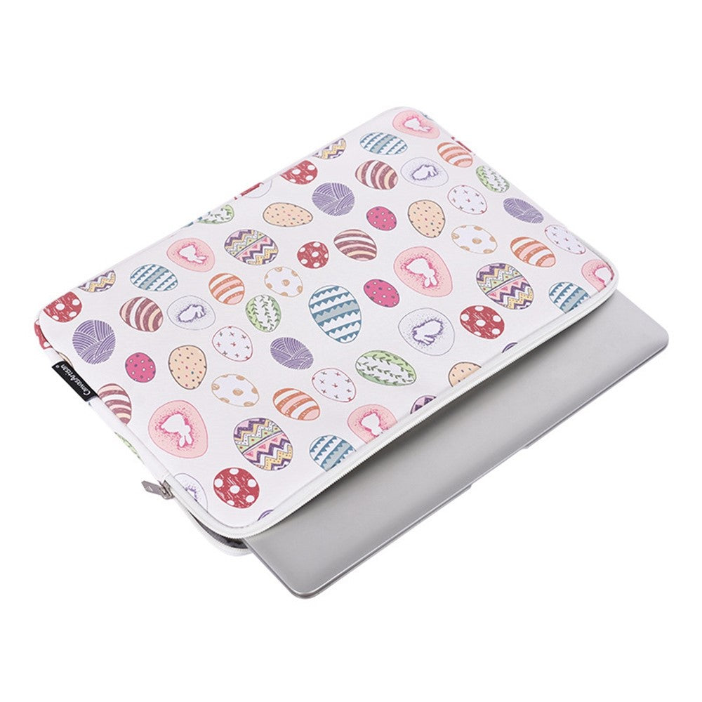 G52-T0111-2Pcs/Set-14-inch-Notebook-Carrying-Bag-with-Small-Bag-Easter-Bunny-and-Eggs-Pattern-PU-Laptop-Sleeve